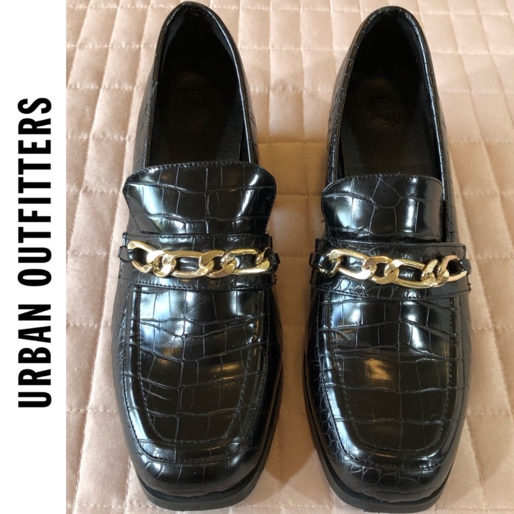Urban Outfitters Mock Croc Block Heel Loafers